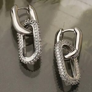 Chain link rhinestone paper clip dangle drop earrings